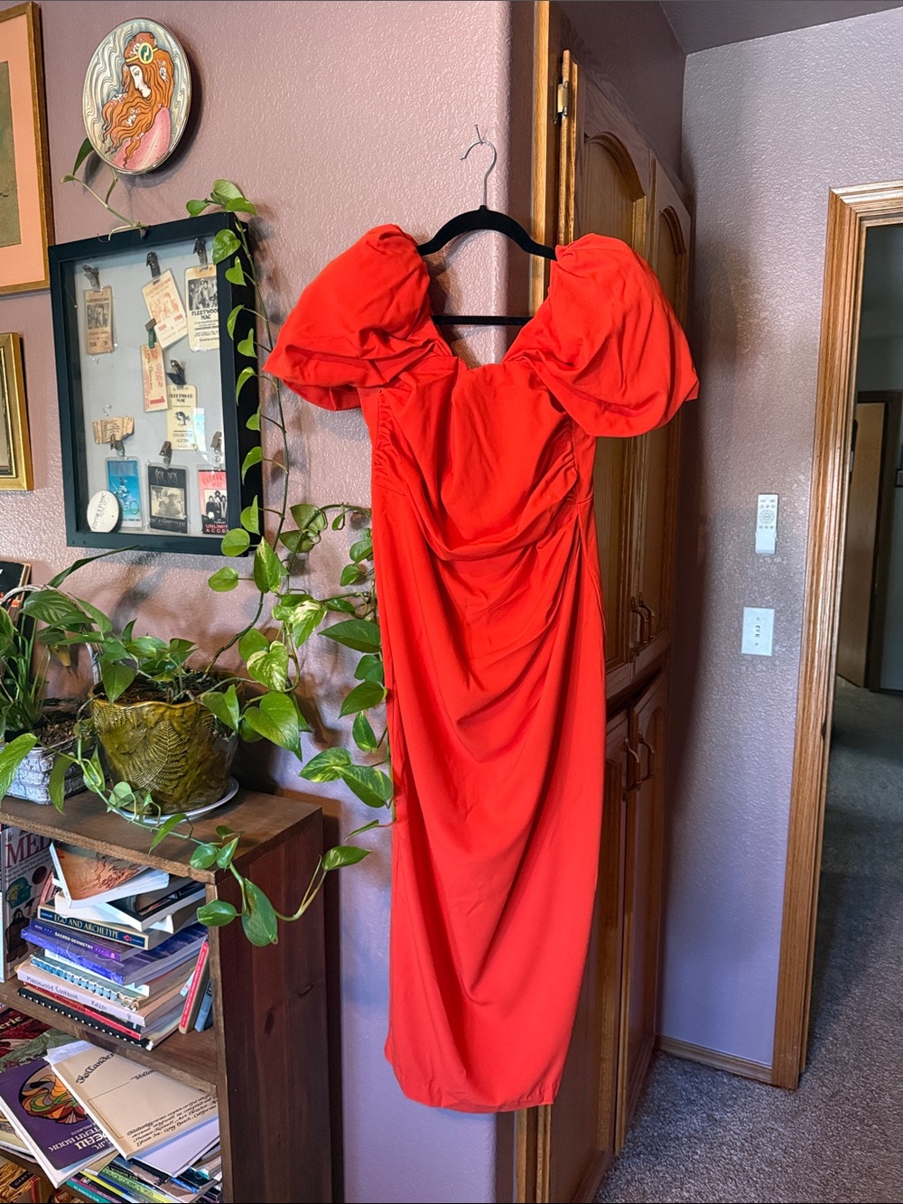 Showpo Red Puff-Sleeve Midi Dress